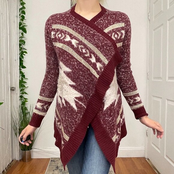 BCBGMaxazria Draped Open Front Cardigan Sweater Long Sleeve Size M Red - Picture 1 of 6